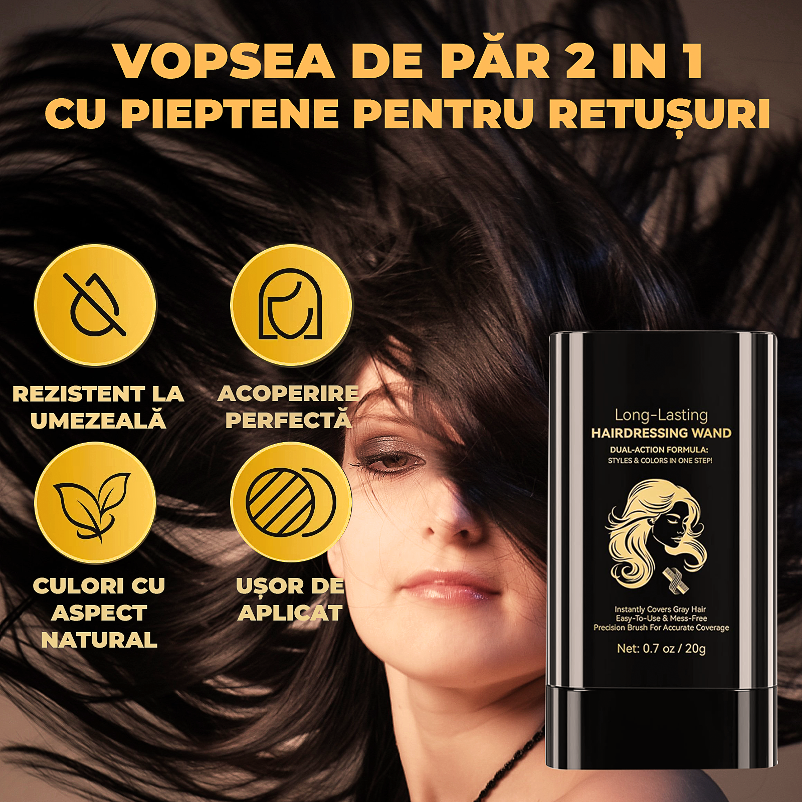 Stick Colorant Instant pentru Acoperirea Firelor Albe – Rezistent la Apă, Efect Imediat și de Lungă Durată