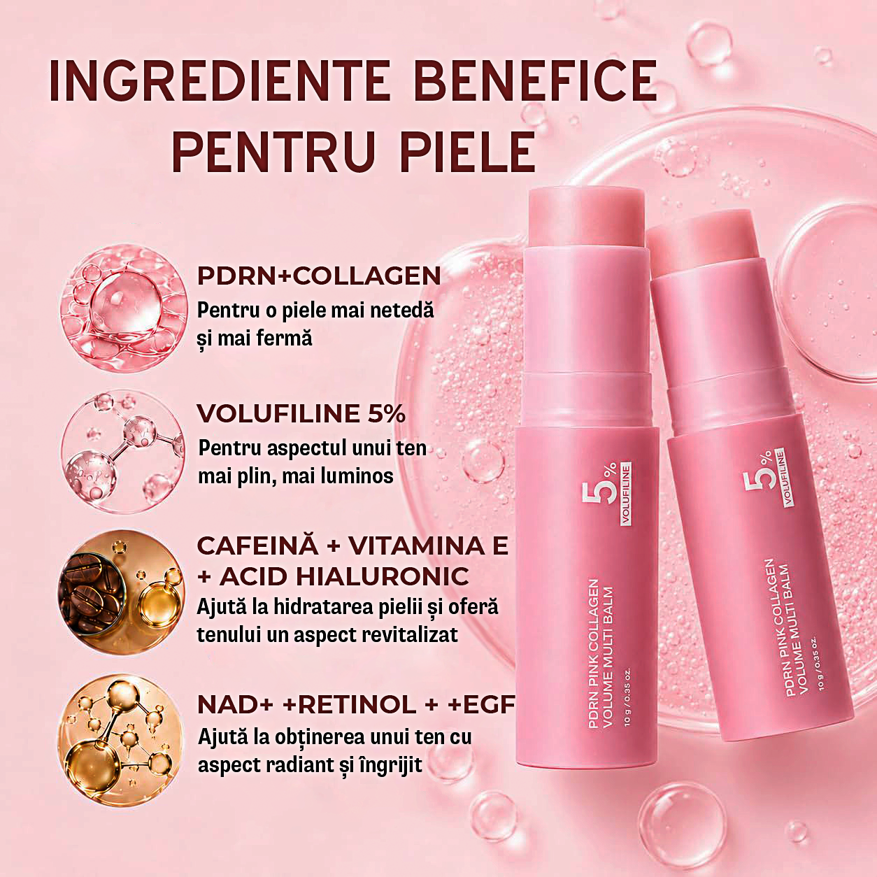 Stick anti-rid cu PDRN și colagen roz – Efect lifting instant și piele vizibil mai fermă în fiecare aplicare